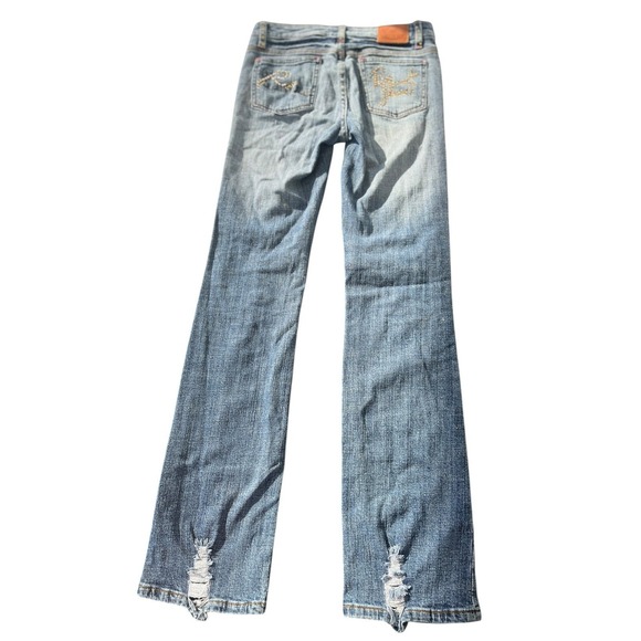 Vtg Y2K Request Distressed Rhinestone Embellish Light Wash Blue Jean 26 Dopamine - Picture 2 of 9